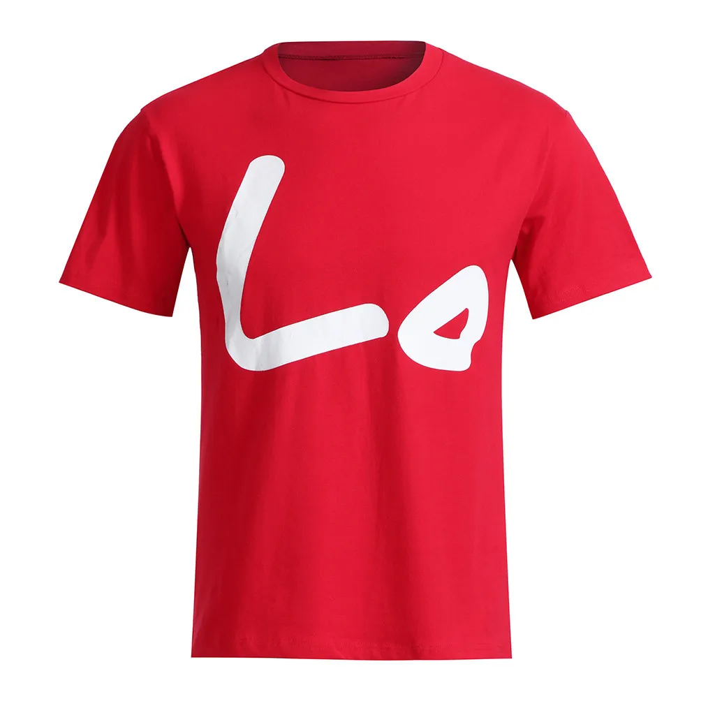 Его и ее парные одинаковые футболки топ Повседневный красный LO VE для женщин