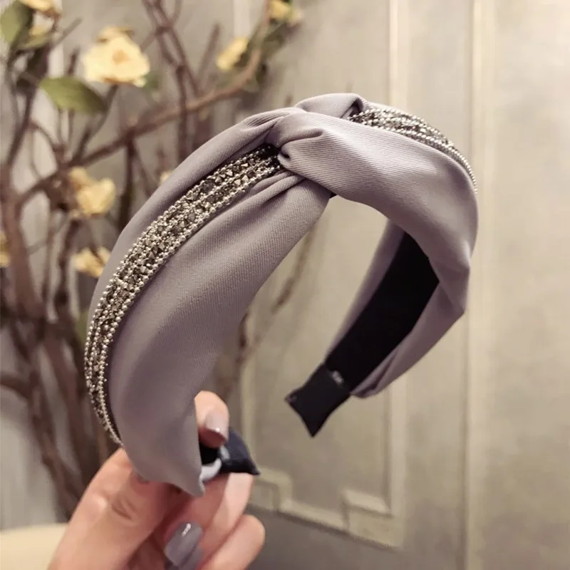 Новые высококачественные ободки из ткани с кристаллами-ринестонами, модные широкие повязки на голову для женщин и девочек, бутик-аксессуары для головы.