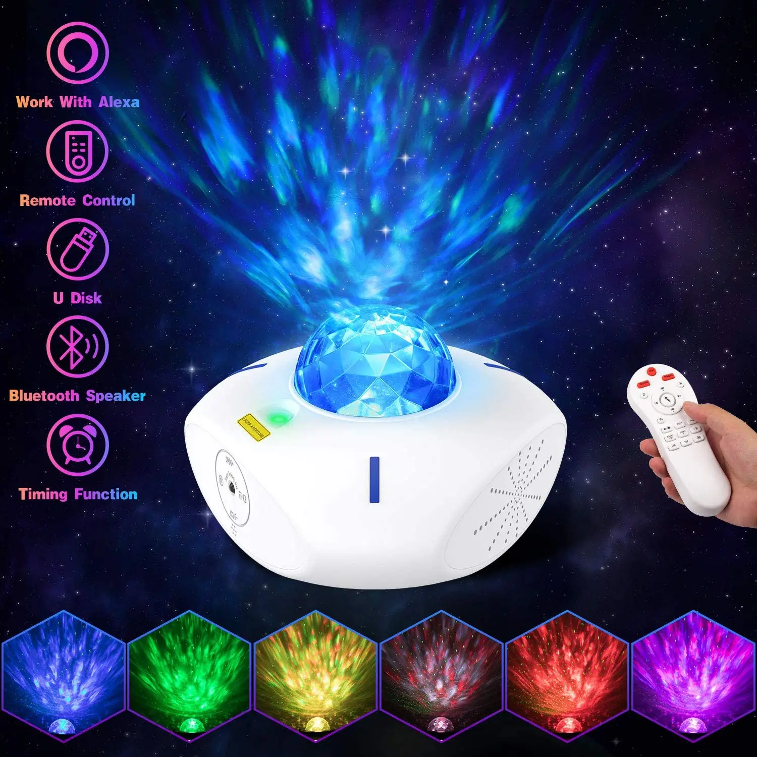 Цветной USB светодиодный ночник в виде звезды с голосовым управлением и Bluetooth