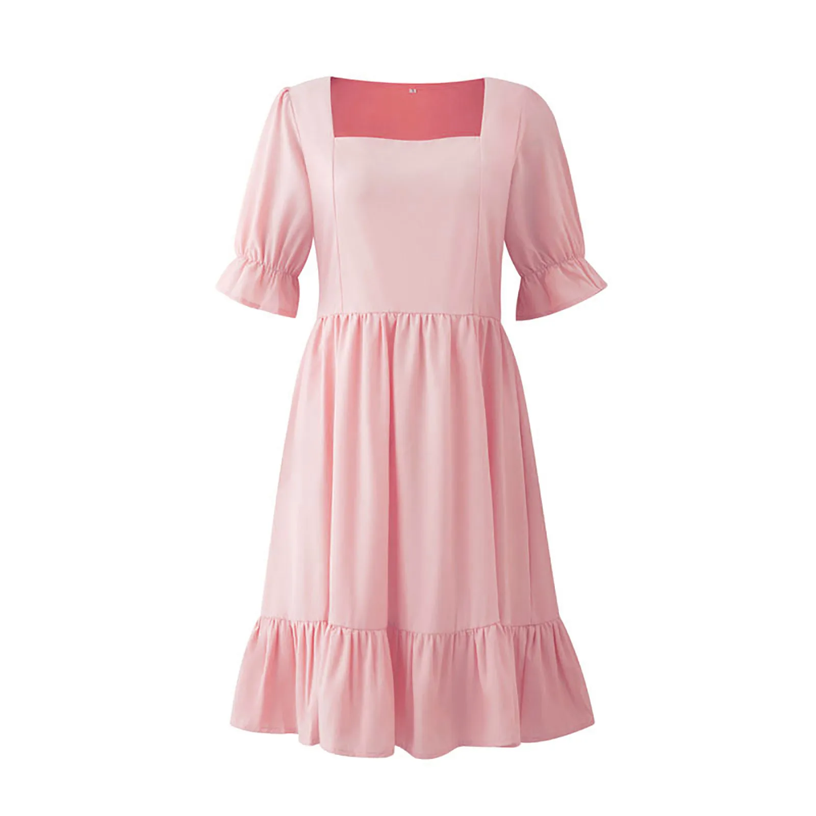 

Women Elegant Ruffle Dress Square Collar Short Sleeve Dress Solid Color Casual Summer Dresses For Women Vestido Verano Mujer