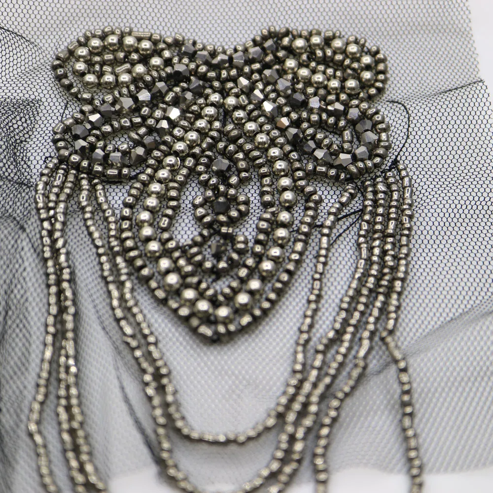 2 шт./компл. черного цвета с бахромой из бисера вышивка золотой нитью для одежды в