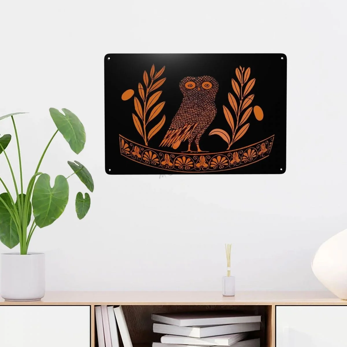 

Ancient Greek Mythology Metal Tin Signs Attic Kalpis Owl Athena Olive Vintage Iron Painting Garage Room Home Decor Wall Arts