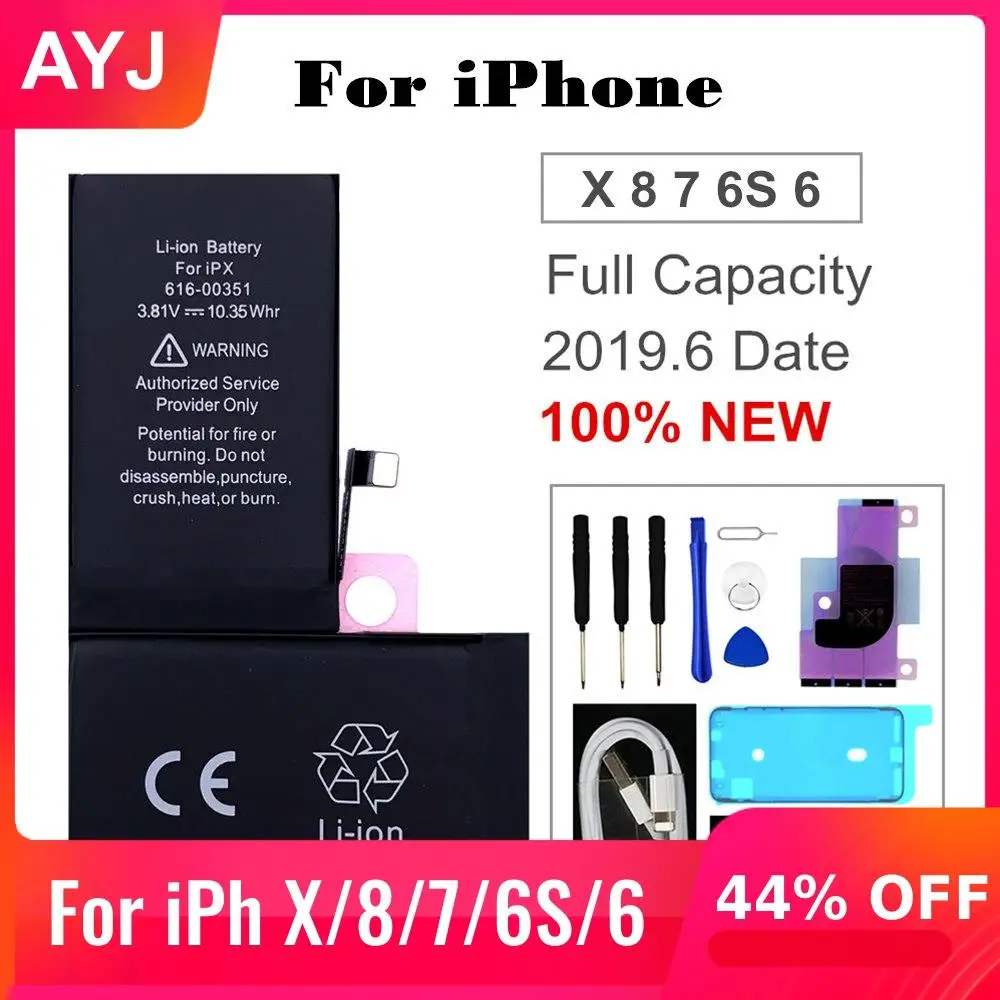 1 AYJ аккумулятор для iPhone X 7 8 6S 6, Сменные Аккумуляторы для мобильных телефонов с большой емкостью, бесплатные инструменты, usb-кабель