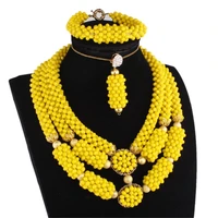 dudo african beads yellow jewelry set crystal wedding necklace 3 layers bridal jewelry set w210112
