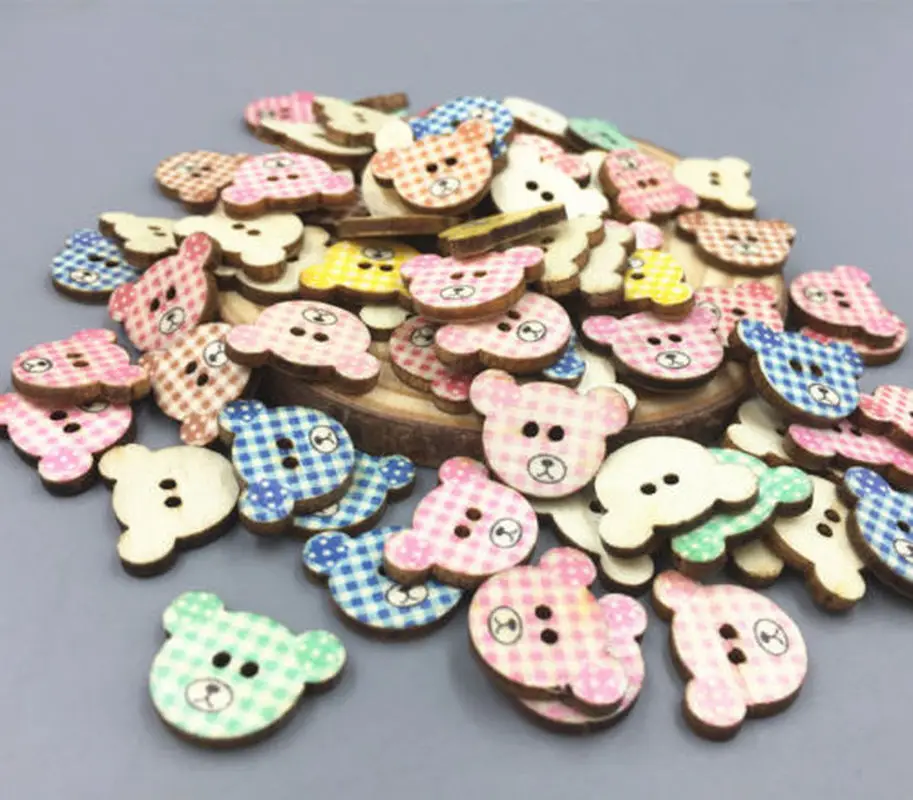 DIY 200 шт разноцветные клетчатые деревянные кнопки с головой медведя подходят для