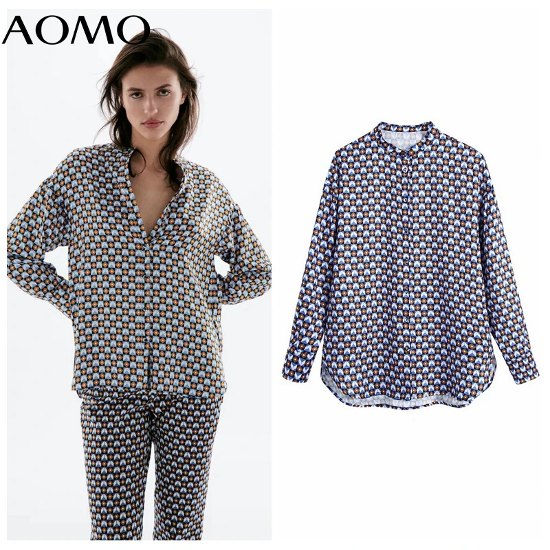 

Женская Офисная рубашка с длинным рукавом, с геометрическим принтом