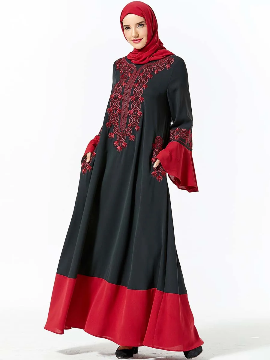 Платье с длинным рукавом Повседневное платье для путешествий вышивкой круглым