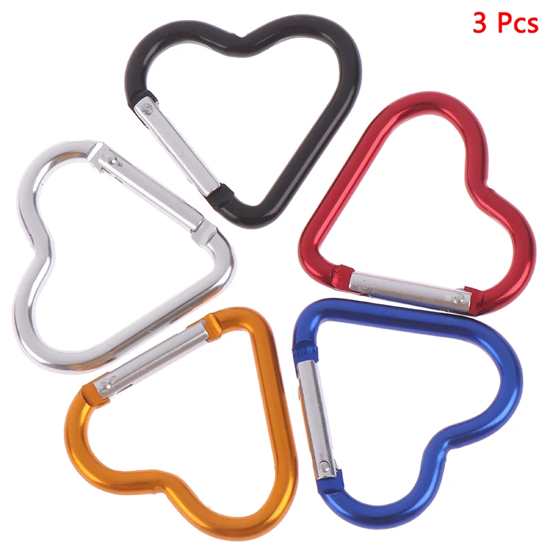 

3pcs Aluminum Alloy Heart-shaped Camping Carabiner Spring Snap Clip Hook Keychain EDC Climbing Car Key Chain
