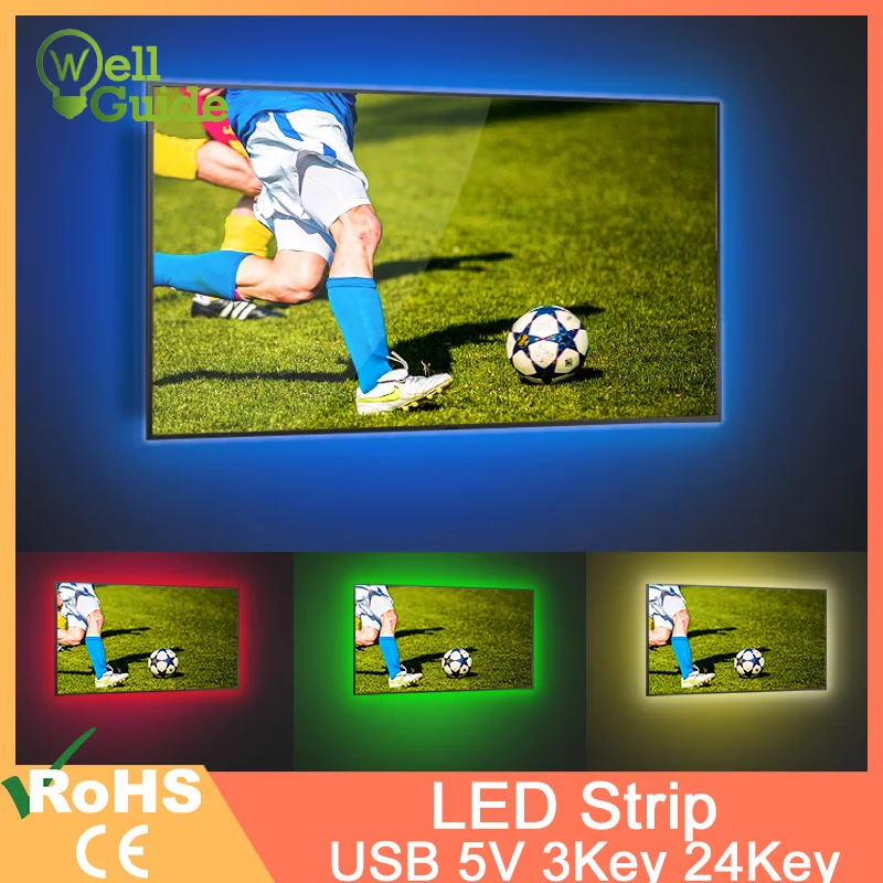 СВЕТОДИОДНАЯ лента SMD 2835 USB 5 в постоянного тока 3 клавиши 24 50 см 1 м 2 4 гибсветильник па настольное украшение