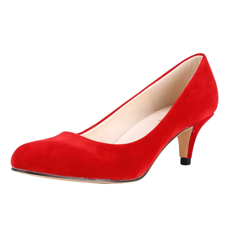 

LOSLANDIFEN Women Pumps Sexy High Heels Shoes Flock Pointed Toe Red Wedding Pump Woman Casual Slip-on Dress Shoe 332-1VE