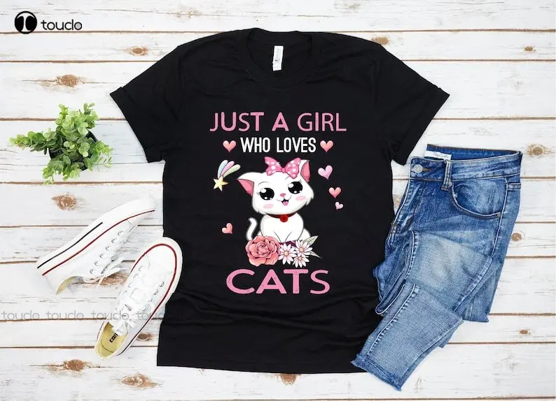

New Cat Shirt For Women Girls Kids Gift Just A Girl Who Loves Cats T-Shirt - Cute Cat Shirt Men'S Novelty T-Shirts
