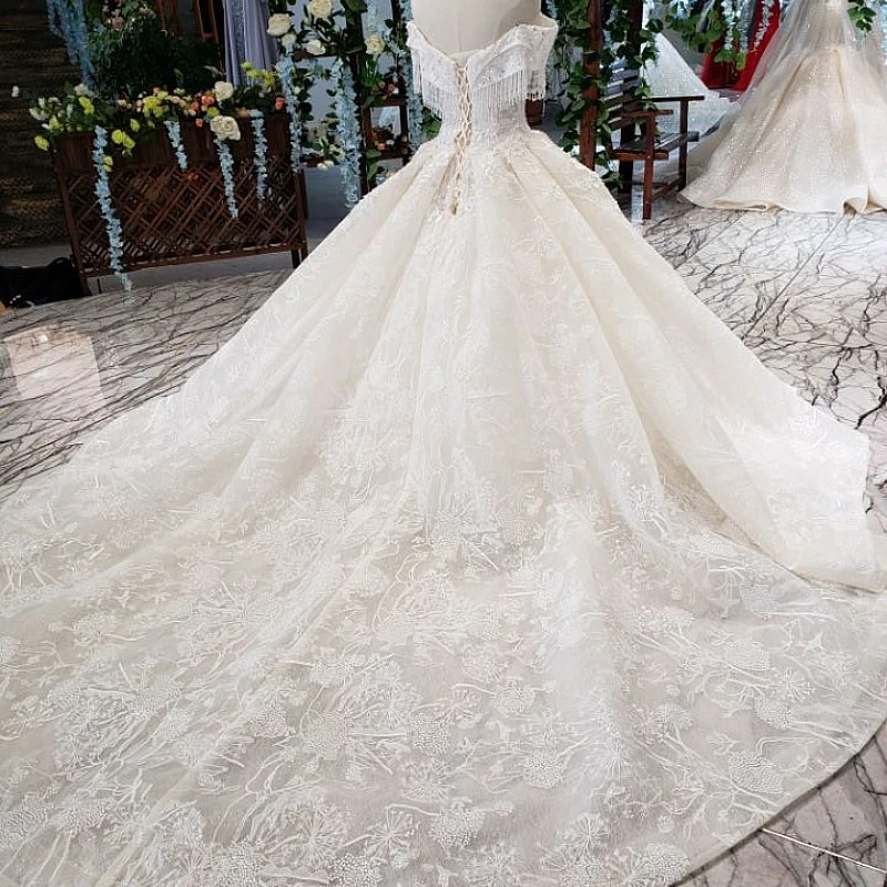 AnXin SH Luxury princess flower white lace beading crystal illusion boat neck dubai champagne wedding dress 100% real photo11913