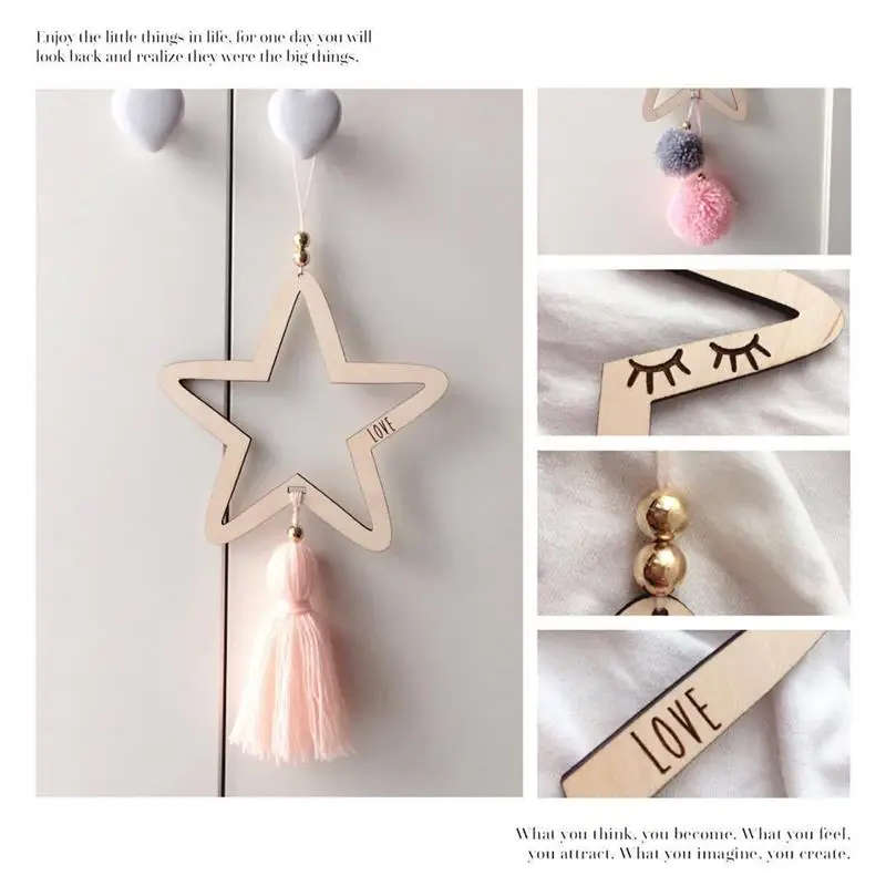 

Kids Baby Room Decor Wall Hangings Decoration Wooden Star Ornaments for Girls Children Bedroom Stars Design Photography Props