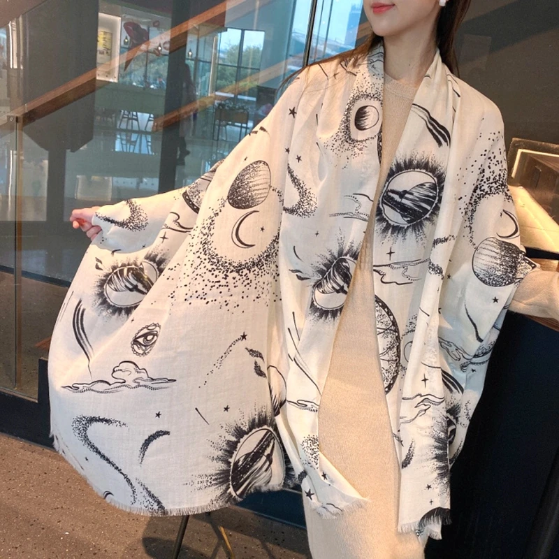 

Thin Type 100% Cashmere Scarf Wraps for Women Winter Warm Pashmina Shawl Fashion Star Print 200*100cm