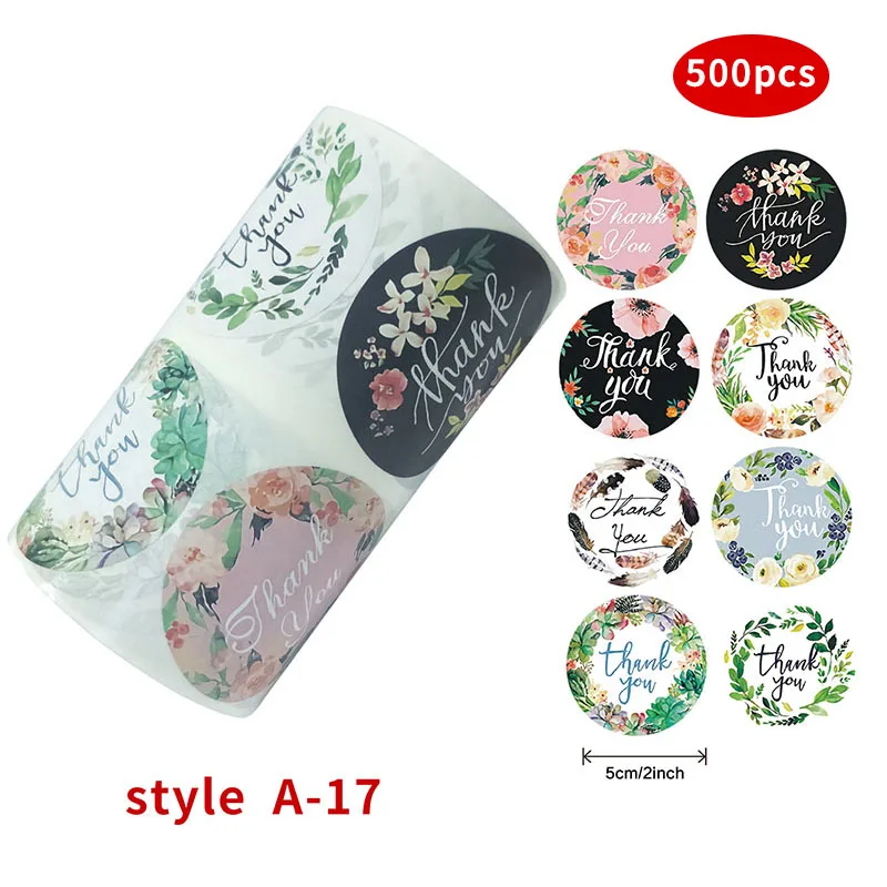 

500pcs Retro Round Handmade Crafts Flower Thank You Stickers 2 inch Sealing Labels Wedding Favors Envelope Decoration Sticker