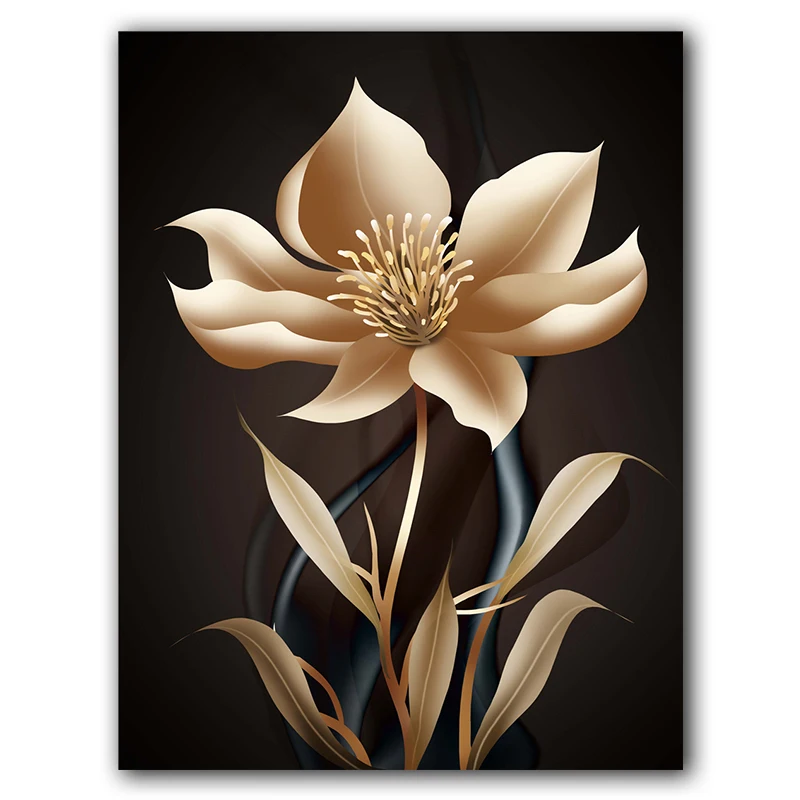 

Nordic Plant Golden Flower Leaf Wall Art Canvas Painting Nordic Posters And Prints Wall Pictures For Living Room Decor