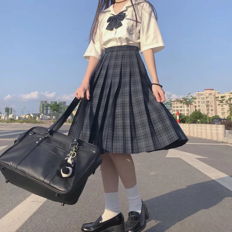 

[Seaweed] Girl's Summer High Waist Pleated Skirts Plaid Skirts Women Elegant JK Uniforms Girl School Dress Student Cloths