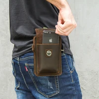 crazy horse leather men waist pack vintage small waist bag hook hip bag belt bag travel fanny pack with cell phone pouch