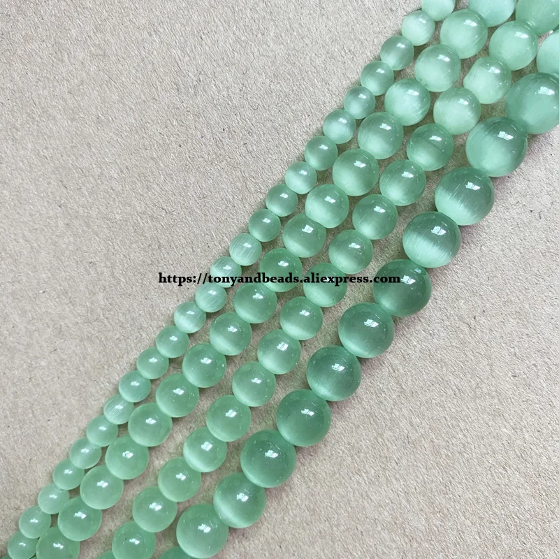 

Natural Moon Stone Lt Green Cat Eye 15" Round Loose Beads 4 6 8 10 12mm Pick Size For Jewelry Making DIY