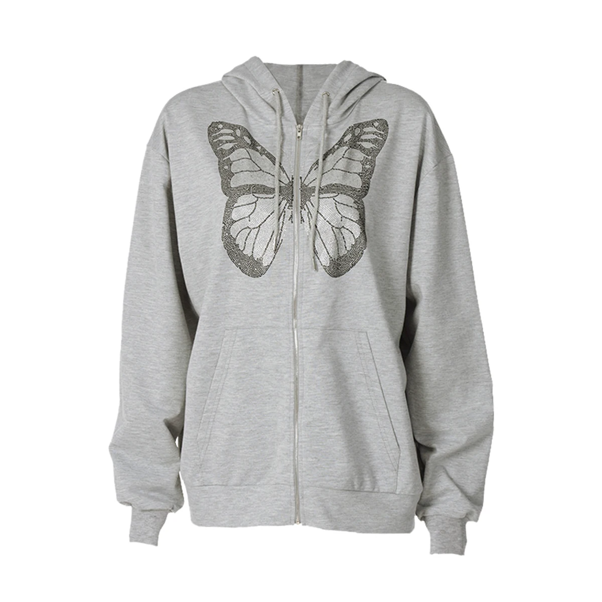 

Women's Butterfly Hoodie, Fashion Long Sleeve Zip-up Jacket Loose Sweatshirt with Pockets