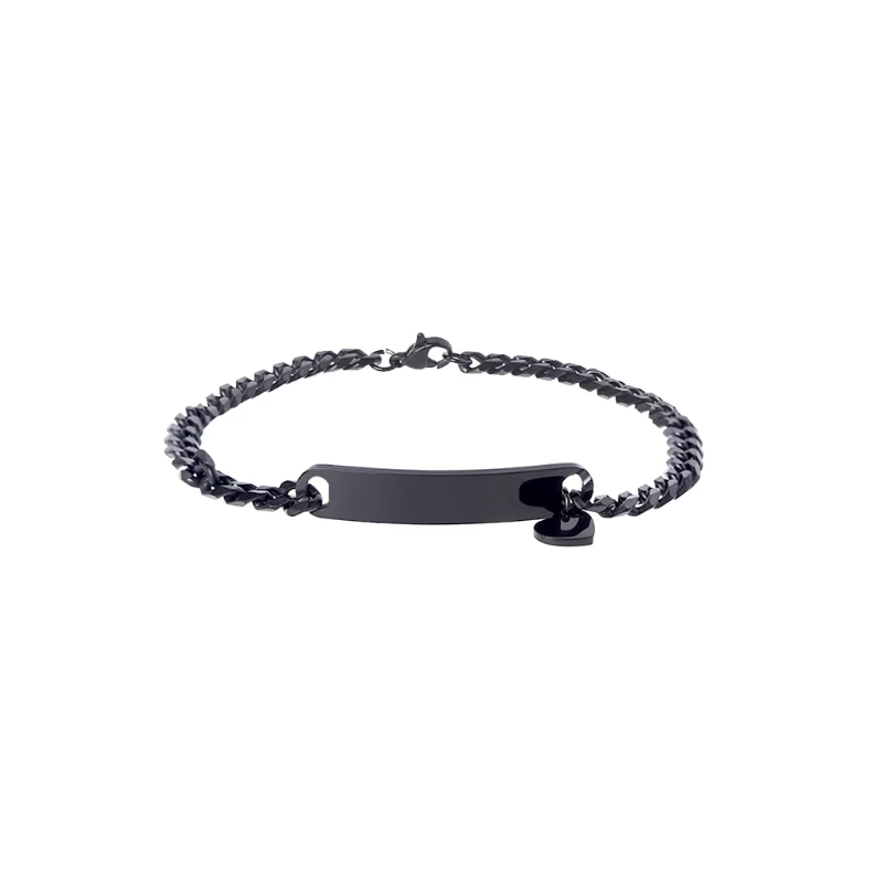 

Black/Gold/Silver Dainty Personalized Engraving Bar Bracelet with Love Pendant Fine Jewelry for Christmas Day Gifts