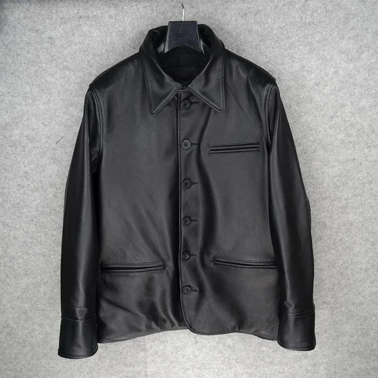 

new shipping. Free classic mens cowhide Jackets,quality men thick genuine Leather jacket.sales casual warm long coat,
