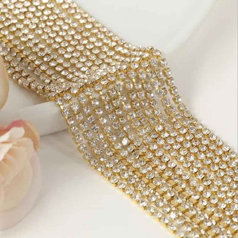 10yards/roll Crystal Rhinestones Close Chain Clear Trim Silver Base Copper Cup Rhinestone Apparel Sewing Style Accessories | Дом и сад