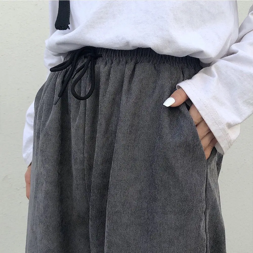 

Wide Leg Pants Women Ins Spring Fashion Korean Style Casual Retro Loose Pocket Full-length Drawstring Ulzzang Popular Trousers