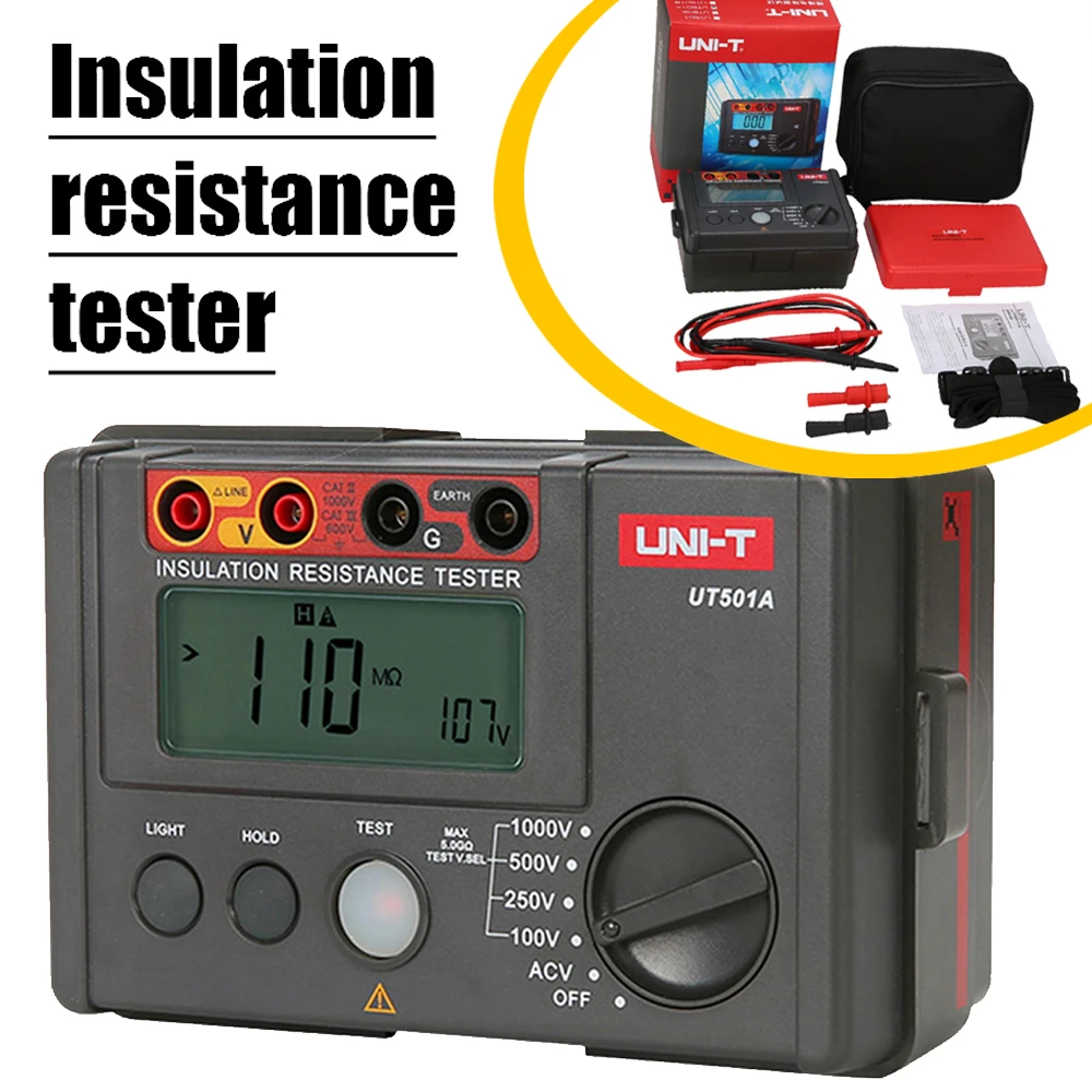 

UNI-T UT501A 1000V Insulation Earth Ground Resistance Meter Megger Auto Range Ohm Tester Megohmmeter VoltmeterTester