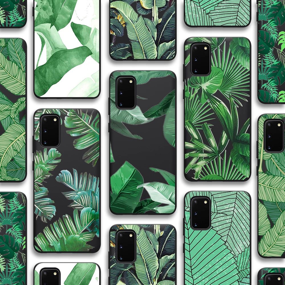 

Green Leaf Case for Samsung Galaxy S21 A51 S20 A50 A71 A70 A12 A21S S10 S9 S8 A20 A30 S10e Note 20 10 Plus Ultra Lite Black TPU