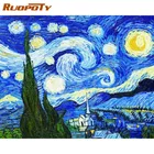 Алмазная живопись RUOPOTY, квадратнаяКруглая Мозаика, вышивка крестом, Ван Гог звездное небо Алмазный, вышивка стразы, подарок для рукоделия