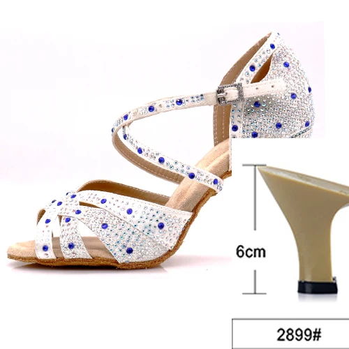 White heel 6cm WUXIJIAO доступно в черном и белом цвете, кроссовки женские танцевальные туфли для джаз, сальса Латина Танцы обувь квадратный Обувь для танцев со стразами свежий Цвет - Цвет: White heel 6cm