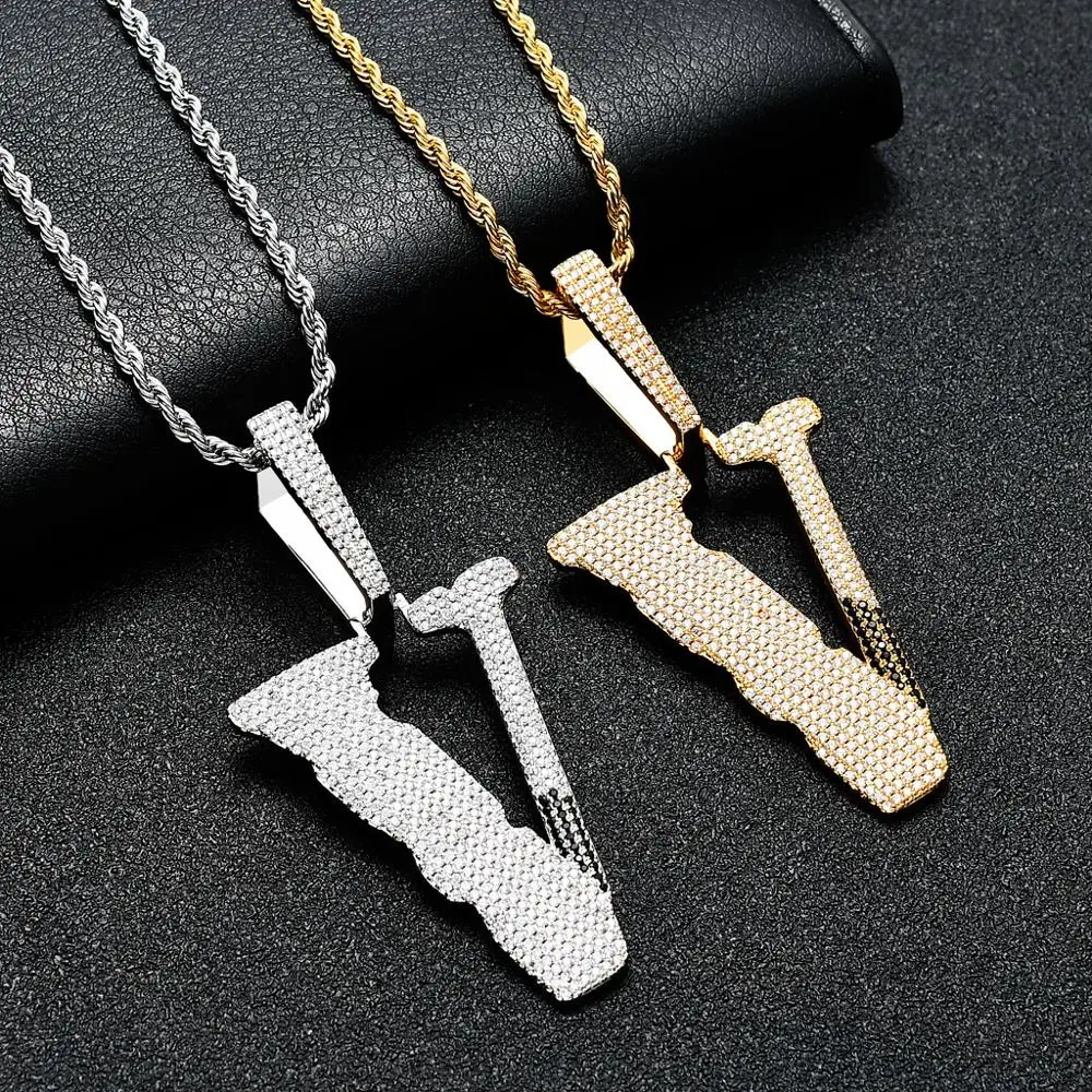 

TOPHIPHOP Iced Out Letters Pendant Necklace With Chain 2 Colors AAA Zircon Necklace Fashion Hip Hop Rock Jewelry For Gifts