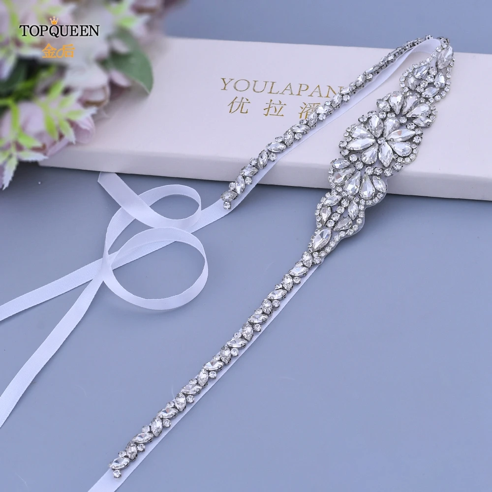 TOPQUEEN S489 Luxury Bridal Sash Belts Sparkly Belt for Dress Rhinestone Evening Dresses Strass Ribbon Waist Beads |