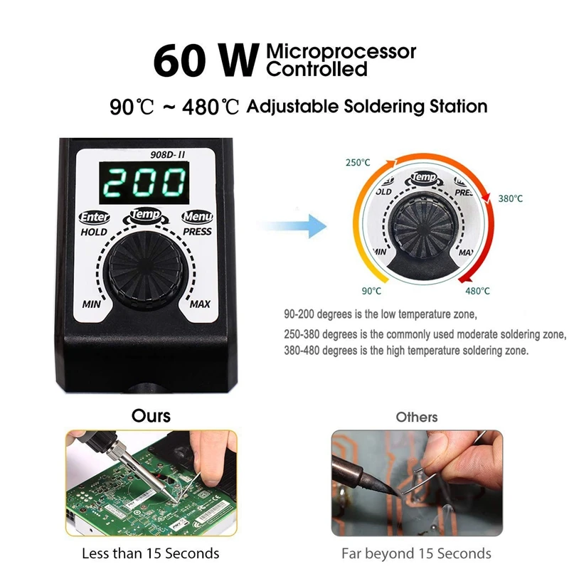 

Yihua 908D-Ii 60W Soldering Iron Station Adjustable Temperature Soldering Station Detachable Bracket Portable Electronic Solderi