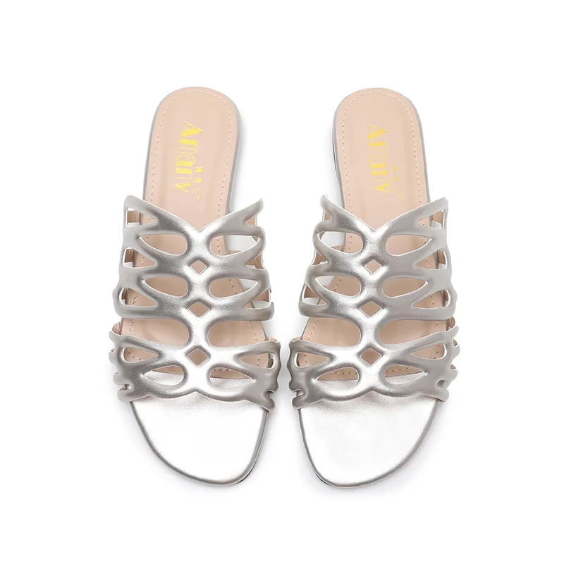 

Shoes Slippers Flat Luxury Slides Fretwork Heels Big Size Designer Soft Casual Rome Concise Fashion TPR Basic PU Fabric Leisure