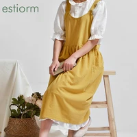 soft cotton linen apron women apron pinafore dress with pockets fashion coffee shop florist overalls kitchen apron for cooking