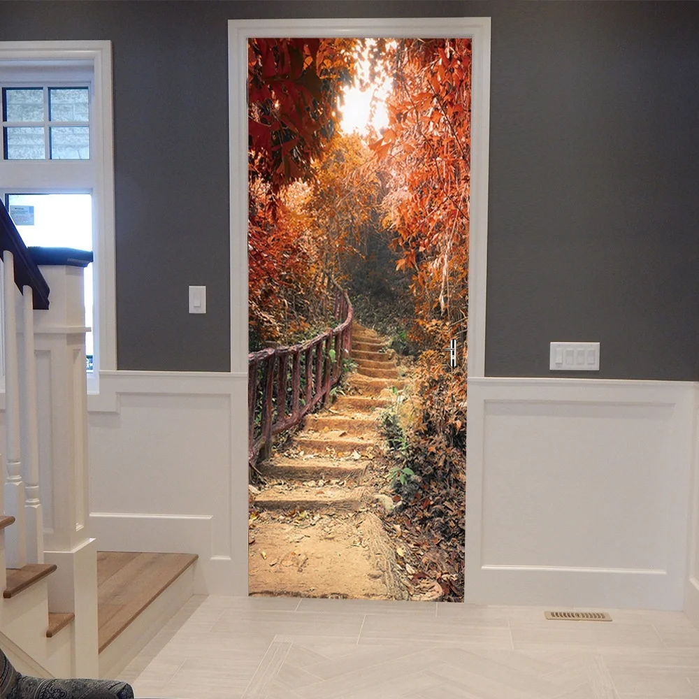 Популярная настенная Осенняя наклейка на дверь самоклеящиеся водонепроницаемые
