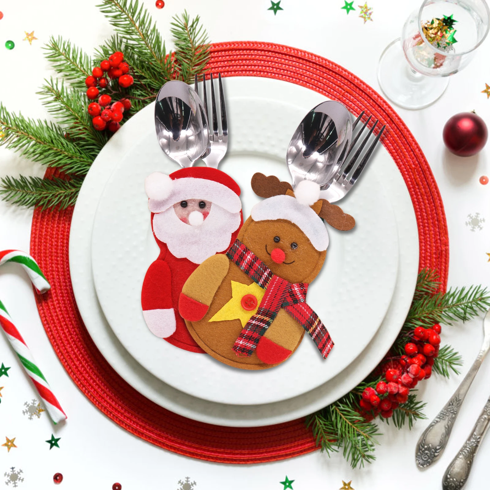 

1pc Christmas Decoration Snowman Santa Claus Elk Tableware Bag Pouch Knife Fork Bag for Xmas New Year Home Party Dinner Supply