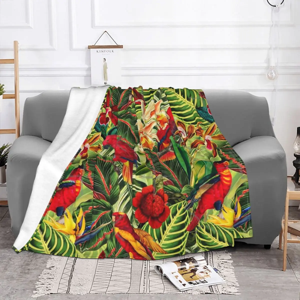 

Винтажное одеяло в виде Тропических птиц и джунглей, покрывало для кровати, плюшевое теплое одеяло в стиле аниме, одеяло для приема