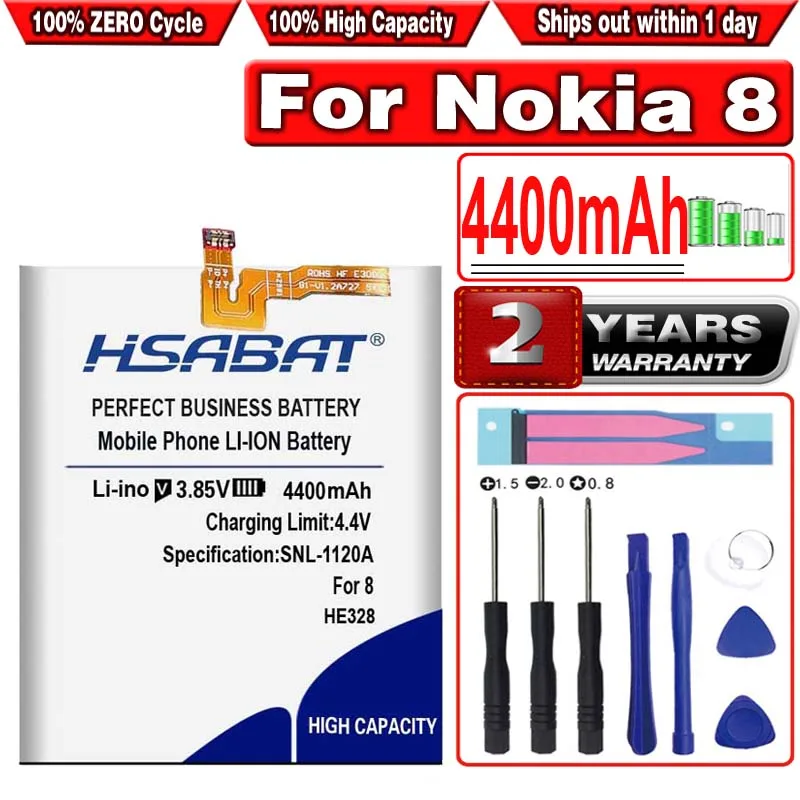 Аккумулятор высокой емкости HSABAT 4400 мАч HE328 для смартфонов Nokia 8 Nokia8 TA 1004 N8 H
