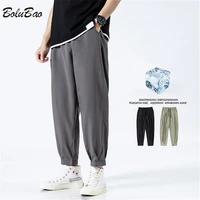 bolubao summer mens casual pants solid color thin ice silk loose trousers harajuku streetwear sweatpants man pants