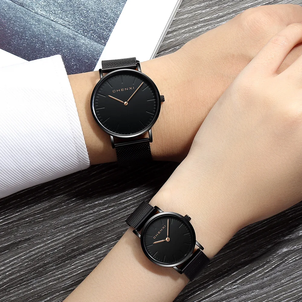 Chenxi часы lover Mesh из нержавеющей стали парные кварцевые наручные ремешок простые
