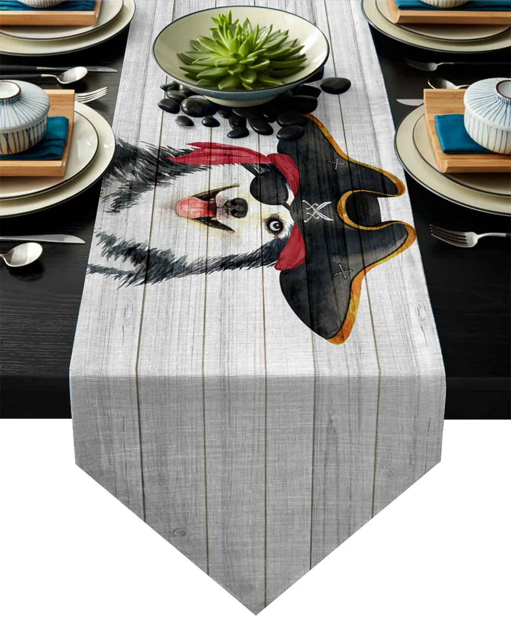 Пират Хаски на деревянной доске современный Настольный бегун с высокой