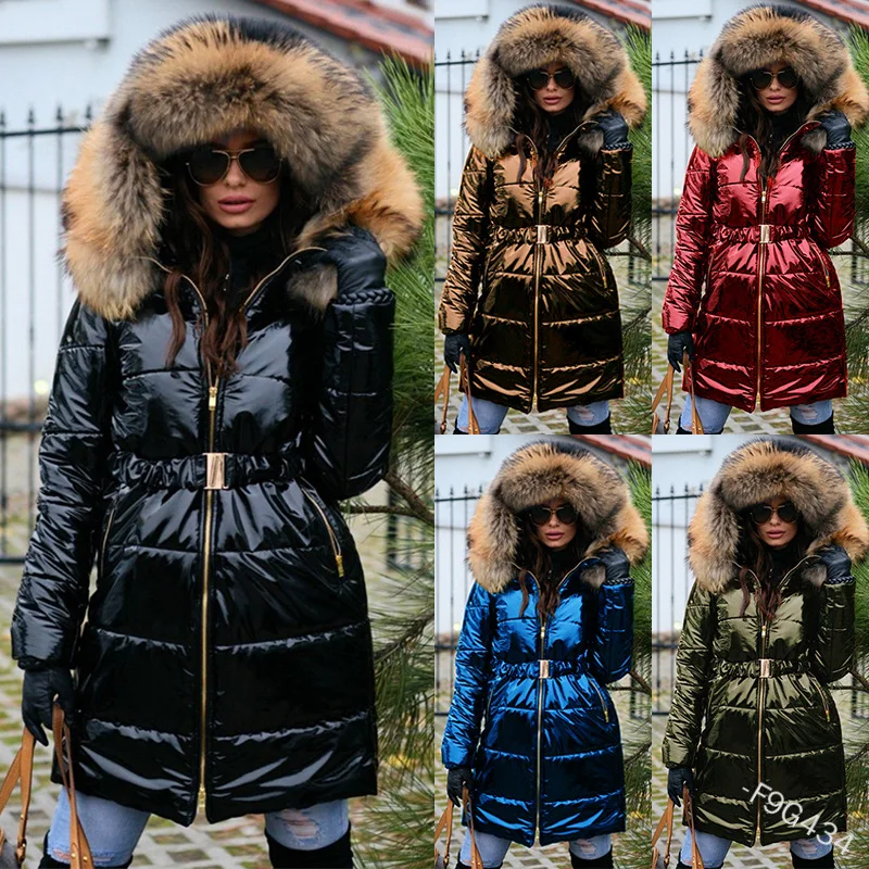 

Куртка женская зимняя с меховым воротником и капюшоном, большие размеры