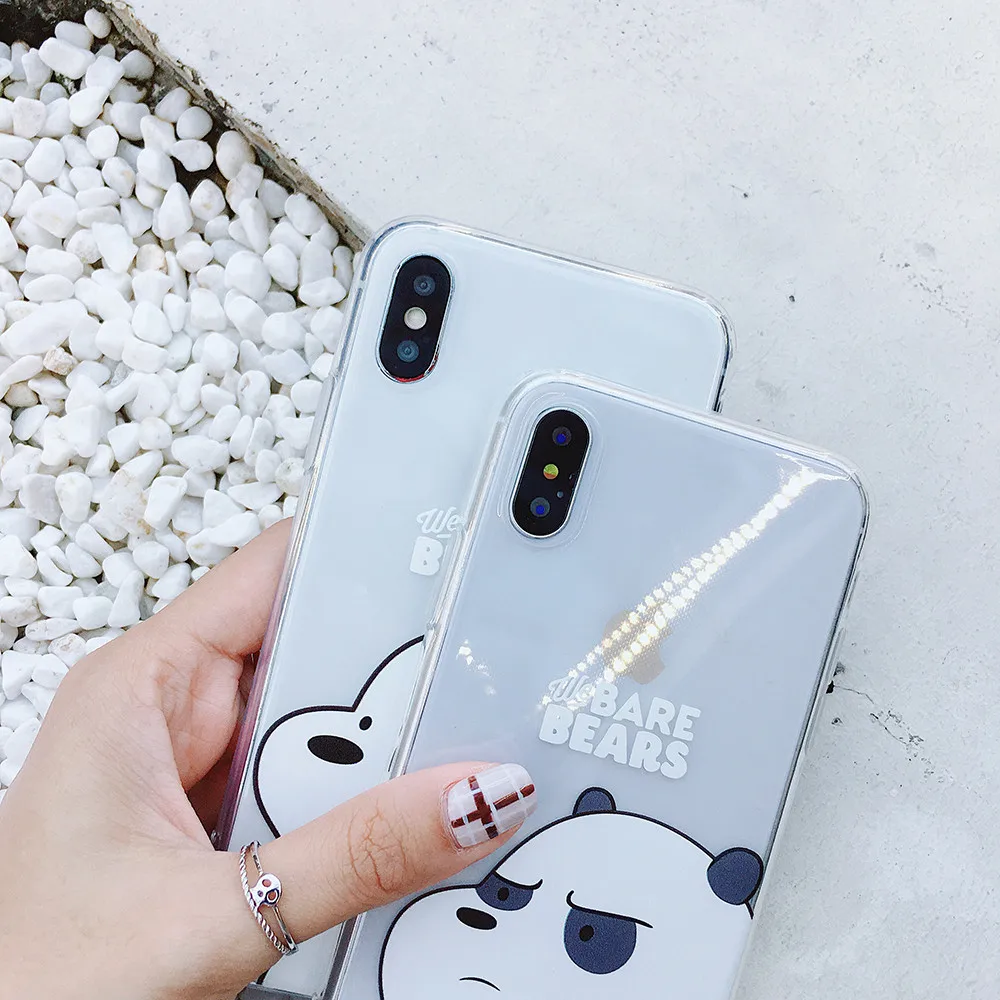 Для IPhone 11proMAX XS Max XR прозрачный мягкий чехол для телефона милый белый медведь 7 8 6s