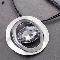exaggerated necklace black leather crystal round necklace for women fashion jewelry accessories choker necklace wholesale