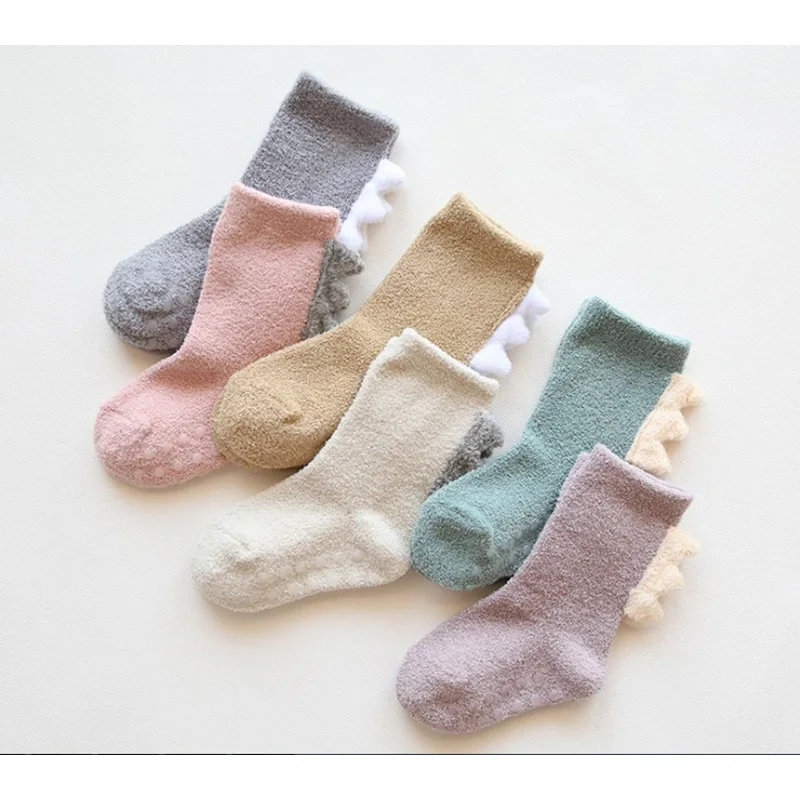 Free Shipping winter Cotton Baby Non-slip Children Coral velvet thickening Girl Boy Dinosaur Socks 3pair/lot 0-5y Unisex |