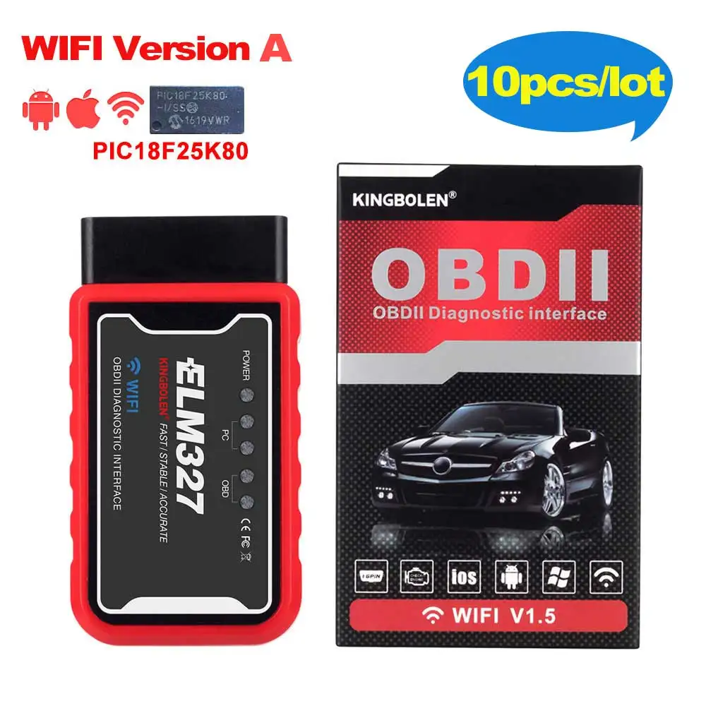 10 шт./лот ELM327 V1.5 Bluetooth/Wi-Fi чип PIC18F25K80 OBD2 сканер ELM 327 V1.5 OBDII автоматический диагностический инструмент для автомобиля 12 В - Цвет: WIFI Version B