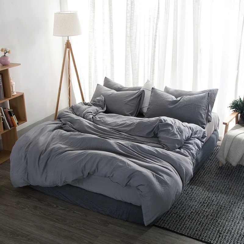 

3/4Pcs gray Washing cotton bedding set Bedding cover Set Luxury Home Textile King size bed set bedclothes Duvet cover set